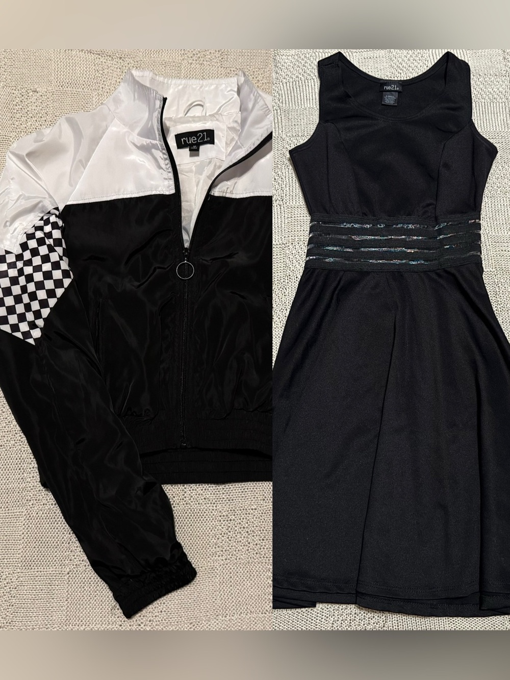 Rue21 2pc Y2K Set Checkerboard Windbreaker M & Mesh Cutout Skater Dress XS